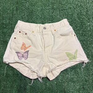 Levi's white denim shorts with butterfly's